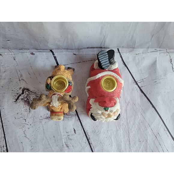 2 Winkles Wonderland 1996 Gift Innovations Santa Set Candle Holders Reindeer - Picture 3 of 12